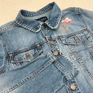 Nautica Jeans Company Womens Embroidered Floral Denim Jacket Medium Wash L/G